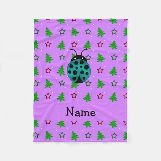 Persoonlijke naam ladybug paarse kerstbomen fleece deken (Voorkant)