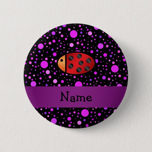 Persoonlijke naam ladybug paarse polka-punten ronde button 5,7 cm (Voorkant)
