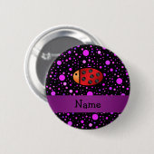Persoonlijke naam ladybug paarse polka-punten ronde button 5,7 cm (Voorkant /achterkant)