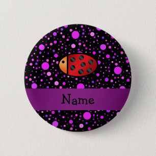Persoonlijke naam ladybug paarse polka-punten ronde button 5,7 cm