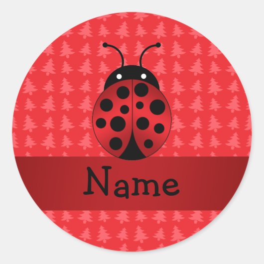 Persoonlijke naam ladybug red kerstbomen ronde sticker (Voorkant)