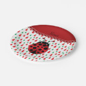 Persoonlijke naam ladybug rode groene sneeuwmannen papieren bordje (Gekanteld)