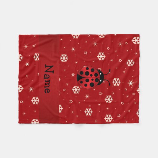 Persoonlijke naam ladybug rode sneeuwvlokken fleece deken (Voorkant (Horizontaal))