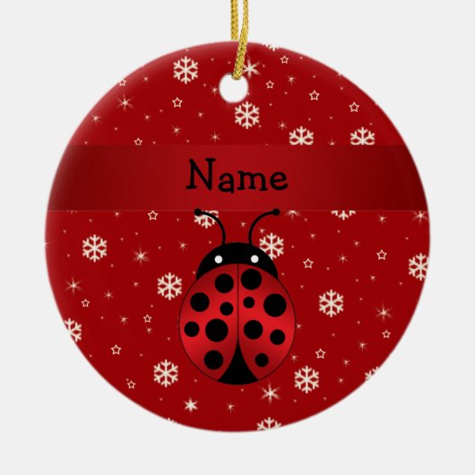 Persoonlijke naam ladybug rode sneeuwvlokken keramisch ornament (Voorkant)