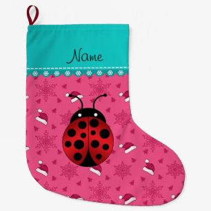 Persoonlijke naam ladybug roze santa hats grote kerstsok