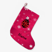 Persoonlijke naam ladybug roze sneeuwvlokken kleine kerstsok (Voorkant (Hangend))