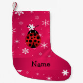 Persoonlijke naam ladybug roze sneeuwvlokken kleine kerstsok (Voorkant)