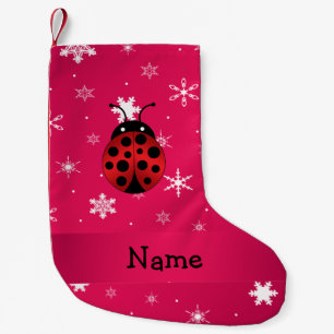 Persoonlijke naam ladybug roze sneeuwvlokken kleine kerstsok