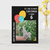 Persoonlijke naam/leeftijd, eekhoorn met ballonnen kaart (Gele Bloem)