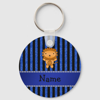 Persoonlijke naam leeuwenblauwe glitterstrepen sleutelhanger