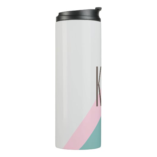 Persoonlijke naam leuk pastel geometrisch turquois thermosbeker (Gedraaid links)