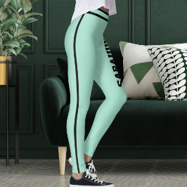 Persoonlijke naam licht turquoise zwarte strepen l leggings