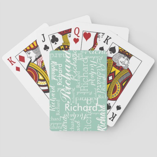 Persoonlijke naam lichtblauw pokerkaarten (Achterkant)
