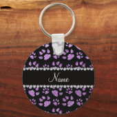 Persoonlijke naam lichte paarse glitterkattenpoten sleutelhanger (Voorkant)