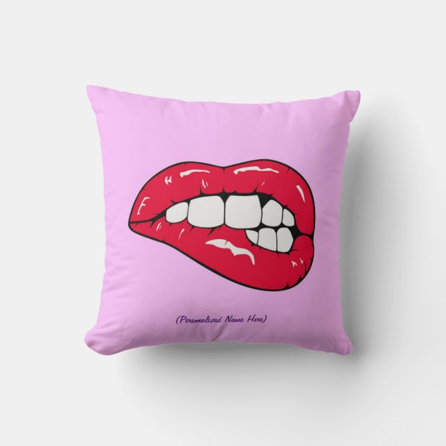 Persoonlijke naam Lips Hot Pink Girl Kussen (Voorkant)