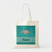 Persoonlijke naam manatee turquoise glitter tote bag (Voorkant)