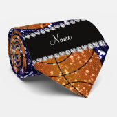 Persoonlijke naam marineblauw glitter basketballen stropdas (Opgerold)