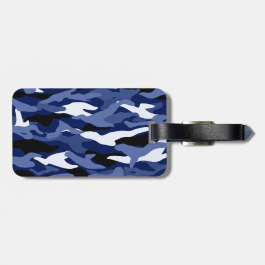 Persoonlijke naam marineblauwe camouflage bagagelabel (Achterkant horizontaal)