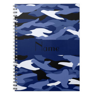 Persoonlijke naam marineblauwe camouflage notitieboek