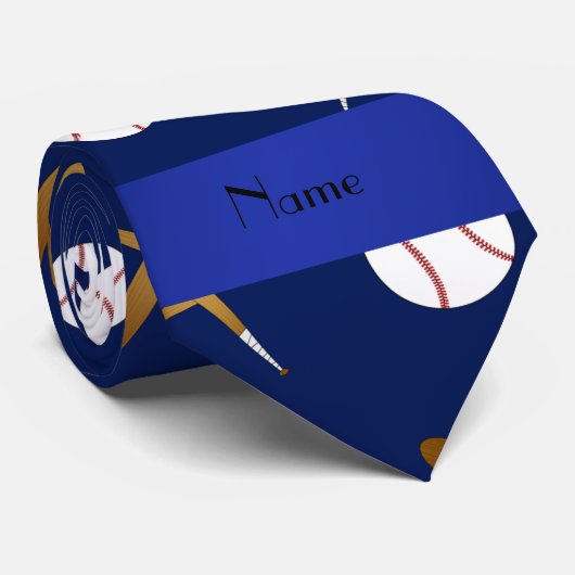 Persoonlijke naam marineblauwe honkbal stropdas (Opgerold)