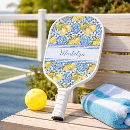 Persoonlijke naam Mediterraanse citroen blauwe teg Pickleball Paddle