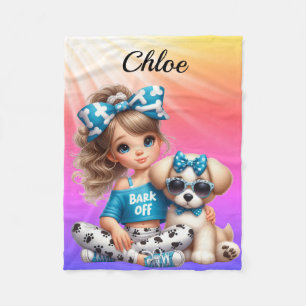 Persoonlijke naam meisje met puppy fleece deken