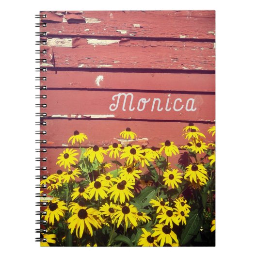 Persoonlijke naam met bijtende hout en bloemen Opm Notitieboek (Voorkant)