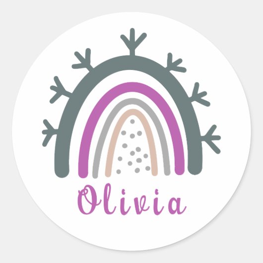 Persoonlijke naam met Cute Boho Rainbow Ronde Sticker (Voorkant)