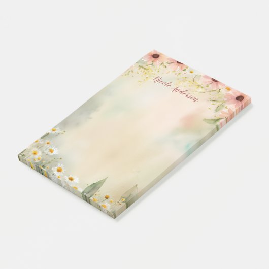Persoonlijke naam met Daisy Flower Waterverf Post-it® Notes (Schuin)