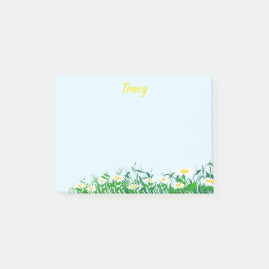 Persoonlijke naam met Daisy Flowers Light Blue Post-it® Notes (Voorkant)