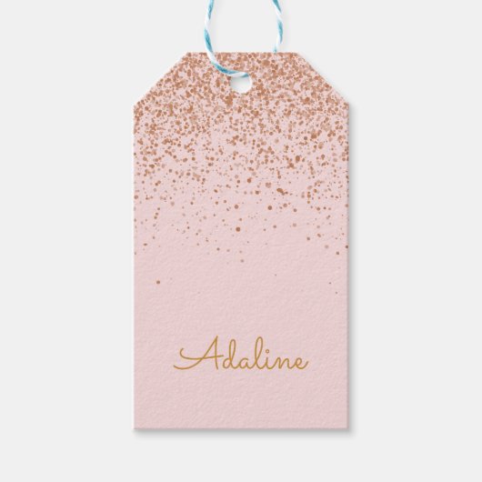 Persoonlijke naam met gouden glitters in monograms cadeaulabel (Voorkant)