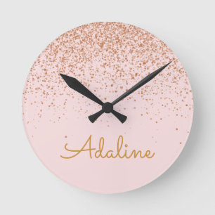 Persoonlijke naam met gouden glitters in monograms ronde klok