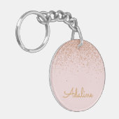 Persoonlijke naam met gouden glitters in monograms sleutelhanger (Voorkant Links)