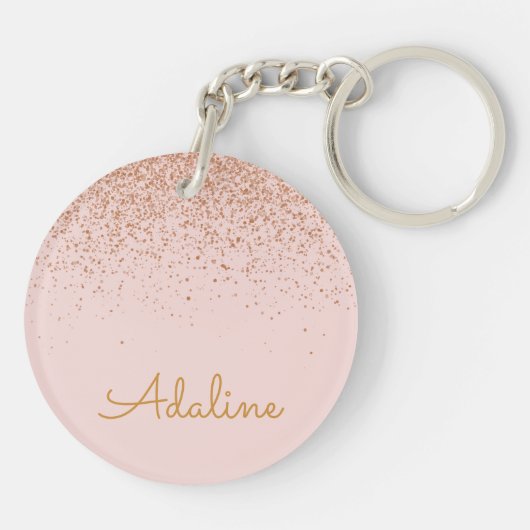 Persoonlijke naam met gouden glitters in monograms sleutelhanger (Achterkant)