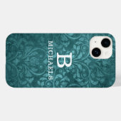 Persoonlijke naam met groen damast bloemenmonogram Case-Mate iPhone case (Achterkant (horizontaal))