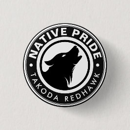 Persoonlijke naam met indiaans wolf logo ronde button 3,2 cm