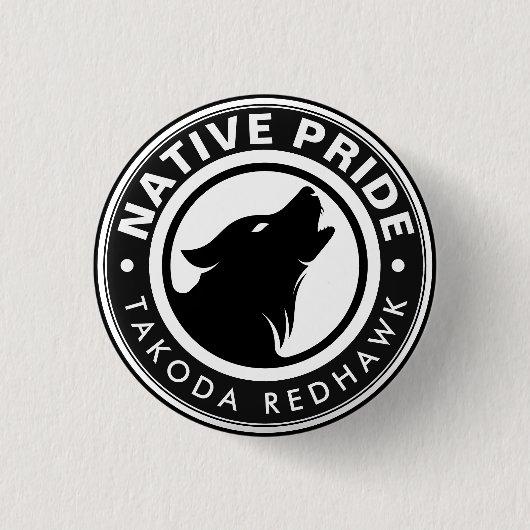 Persoonlijke naam met indiaans wolf logo ronde button 3,2 cm (Voorkant)