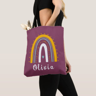 Persoonlijke naam met minimalistische Boho-regenbo Tote Bag