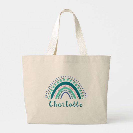 Persoonlijke naam met Modern Boho Rainbow Grote Tote Bag (Achterkant)