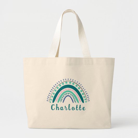 Persoonlijke naam met Modern Boho Rainbow Grote Tote Bag (Voorkant)