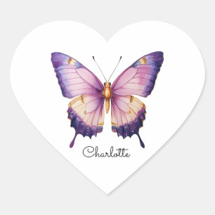 Persoonlijke naam met roze vlinder hart sticker