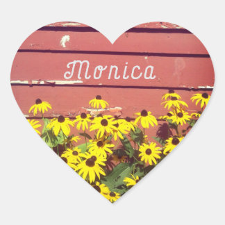 Persoonlijke naam met Rustic Wood & Flowers Hart Sticker