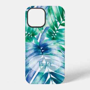 Persoonlijke naam met tropisch palmbladpatroon iPhone 12 hoesje