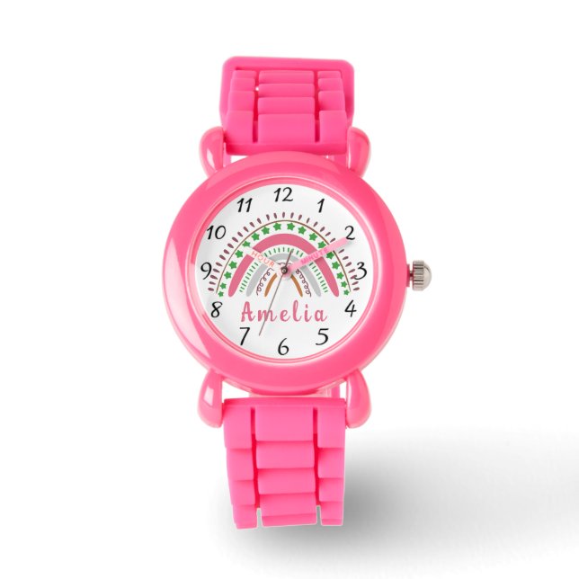 Persoonlijke naam met Whimsical Boho Rainbow Horloge (Voorkant)