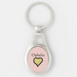 Persoonlijke naam minimale hart zwart & roze sleutelhanger