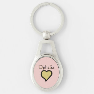 Persoonlijke naam minimale hart zwart & roze sleutelhanger
