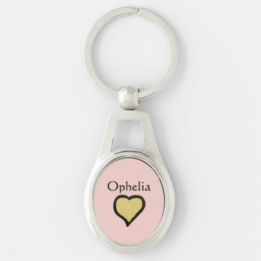 Persoonlijke naam minimale hart zwart & roze sleutelhanger (Voorkant)