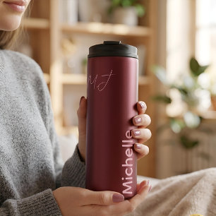 Persoonlijke naam minimalistische chic bordeauxroo thermosbeker