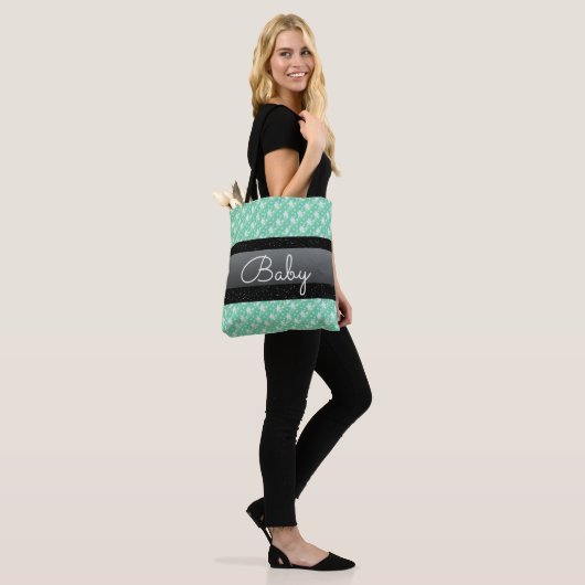 Persoonlijke naam Mint Green Polka Dots Baby Tote Bag (Op model)