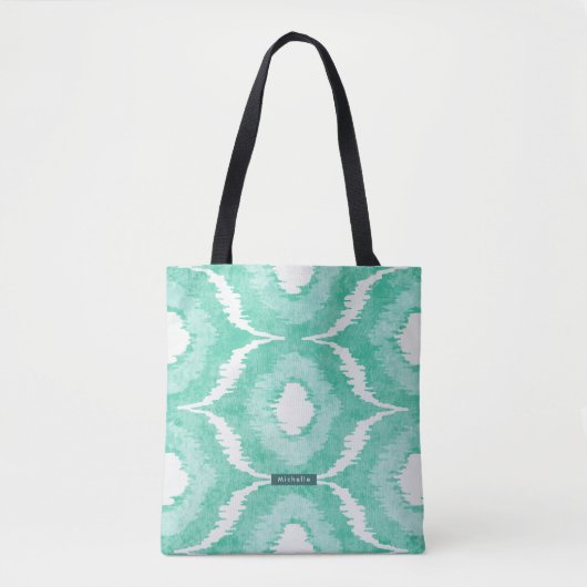 Persoonlijke naam Mint Ikat Pattern Bridesmaid Tote Bag (Voorkant)